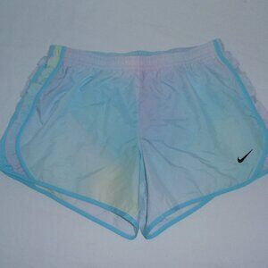 Nike Girls Ruffle Ombre Athletic Running Pastel Shorts Blue Sz L